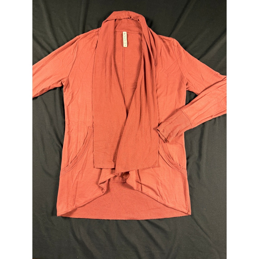 Athleta Pranayama Wrap Cardigan Terracotta Red Small Modal Thumbholes Athleisure